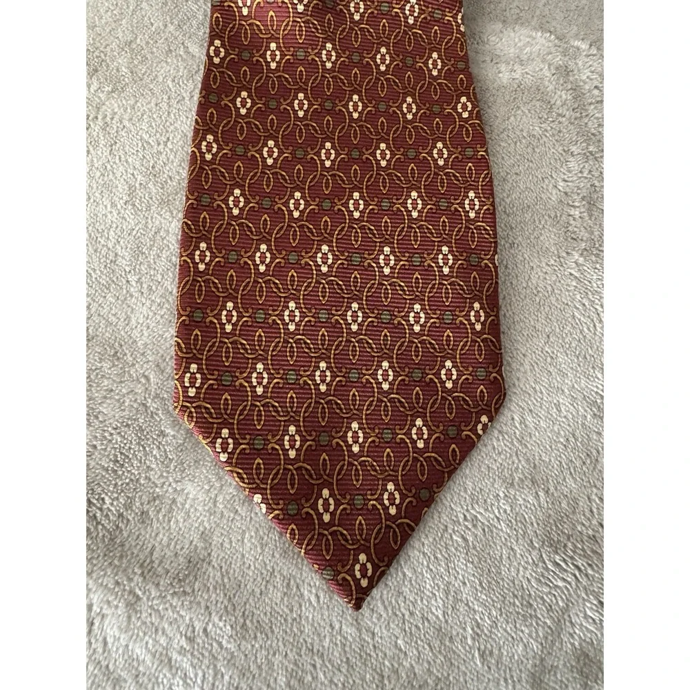 Gerardini Firenze‎ Silk Tie Red Gold Geometric Pattern Made in Italy Designer